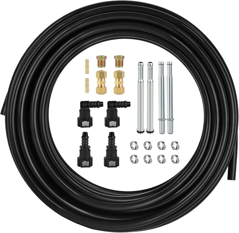 MuHize 3/8" Fuel Line Kit (25 Ft) - Upgraded 3/8 Nylon Tubing + Steel Fittings | Automotive Universal Fit for Gas/Vacuum/Water/Air - Cut to Size Hose - Image 1